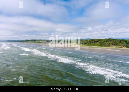 Aerial view of pacific beach at Seabrook, Washington on an overcast summer day Stock Photo