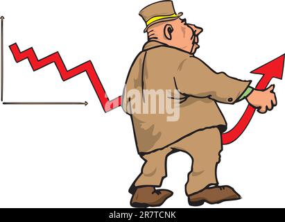 Figure businessman bending the arrow on the diagram in the direction of recovery. Stock Vector