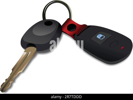 Car key with remote control isolated over white background Stock Vector