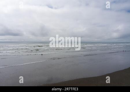 Aerial view of pacific beach at Seabrook, Washington on an overcast summer day Stock Photo