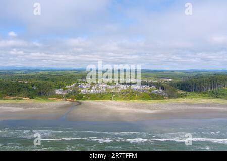 Aerial view of pacific beach at Seabrook, Washington on an overcast summer day Stock Photo