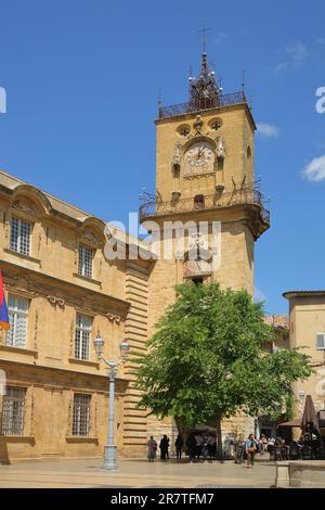 Tower of the Hotel de Ville, Town Hall, Place de l?.Hotel de Ville, Town Hall Square, Rathausplatz, Aix-en-Provence, Bouches-du-Rhone, Provence Stock Photo