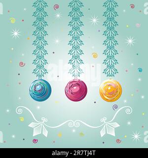 Three Christmas-tree balls. Illustration on green background for design Stock Vector