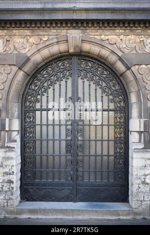 Old wrought iron door in the old town of Veurne, Flanders, Belgium Stock Photo