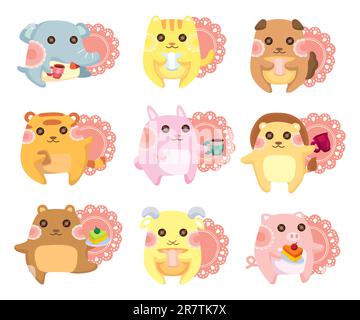 cartoon animal Afternoon Tea time Stock Vector