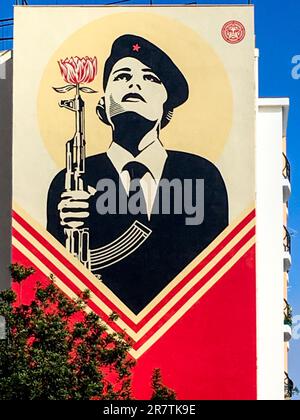 Political mural on a house wall in the Gra Stock Photo