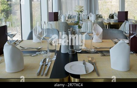 Elegant Dining Table Set for Formal Restaurant or Occasion Stock Photo
