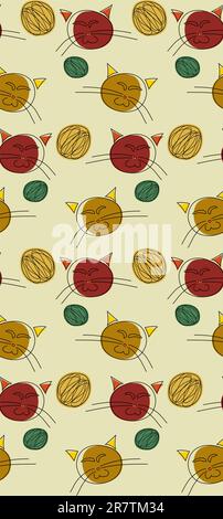 Seamless background of cute cats and balls of yarn Stock Vector