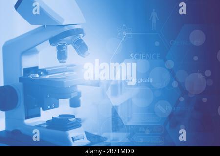 Science laboratory generic biology chemistry research concept graphic design for banner background. Stock Photo