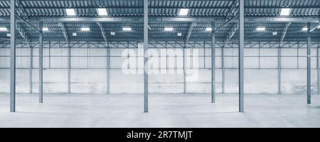 Industry construction large warehouse empty factory  storage area building indoor for background. Stock Photo