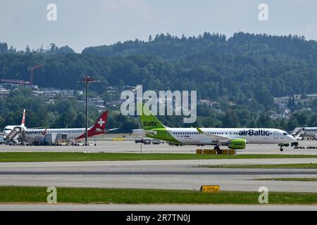 Aircraft Air Baltic, Airbus A220-300, YL-ABC, Zurich Kloten, Switzerland Stock Photo