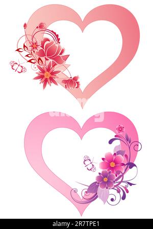 red vector heart with flowers Stock Vector