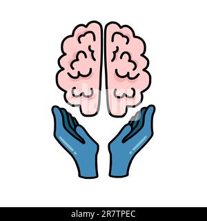 Brain in doctor glove hand cartoon Stock Vector