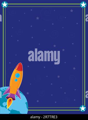 A space ship or rocket is heading into outer space from the planet Earth Stock Vector
