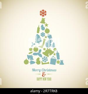 Vintage Vector christmas tree made from various shapes (blue and green) Stock Vector