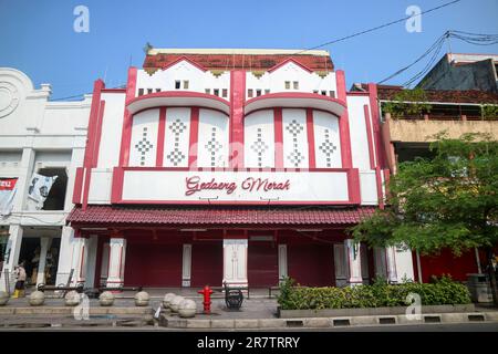 Yogyakarta, Indonesia - March 20, 2023: Gedoeng Merah store at Malioboro Roadside. Gedoeng Merah is selling souvenirs for tourists Stock Photo