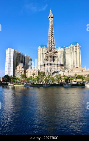 Fake half scale Eiffel Tower at the Paris casino and resort in afternoon sun Las Vegas Nevada USA Stock Photo