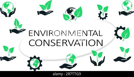 Set of environmental conservation icons as ESG concept strategy Stock Vector