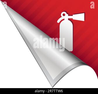 Fire extinguisher icon on vector peeled corner tab suitable for use in print, on websites, or in advertising materials. Stock Vector