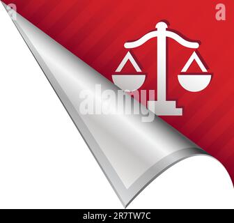Scales of justice icon on vector peeled corner tab suitable for use in print, on websites, or in advertising materials. Stock Vector