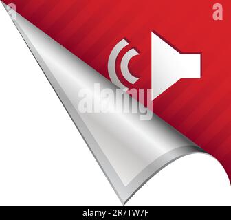 Volume or mute media player icon on vector peeled corner tab suitable for use in print, on websites, or in advertising materials. Stock Vector