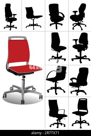 Big set Illustrations of office chairs isolated on white background. Vectors Stock Vector