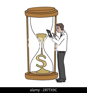 Rich businessman with hourglass money cartoon vector illustration business concept Stock Vector