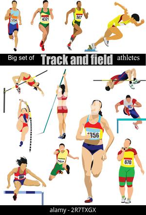 Big cet of Track and field athletes. Vector illustration. Stock Vector