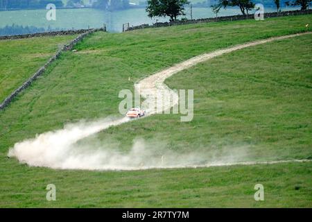 Galashiels, UK. 17th June, 2023. Competitors tackle a closed stage on Glendearg near to Galashiels, in the Scottish Borders. With an entry of 31 vehicles, the event will traverse similar stages again on Sunday 18th June, as well as a demonstration display at Thirlestane Castle, Lauder, part of the Motoring Extravaganza event taking place within the grounds. This was day one of the Scottish Summer Hill Rally, annual event, ( Credit: Rob Gray/Alamy Live News Stock Photo