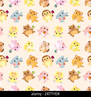cartoon animal Afternoon Tea time seamless pattern Stock Vector