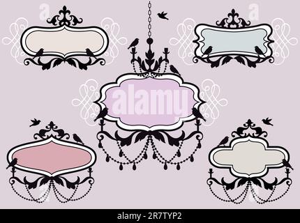 vintage frames with birds, vector set Stock Vector