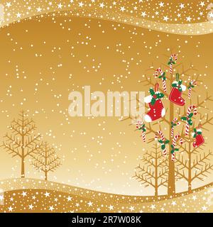 Christmas greeting card red candy on xmas tree Stock Vector