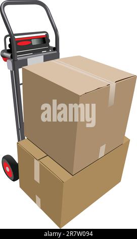 Boxes on hand pallet truck. Vector illustration Stock Vector