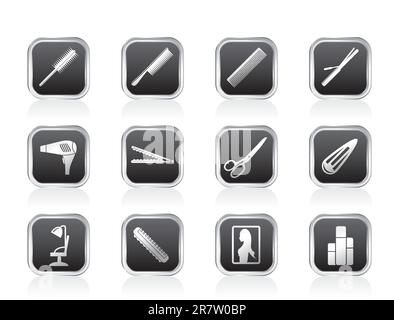 hairdressing, coiffure and make-up icons - vector Icon Set Stock Vector