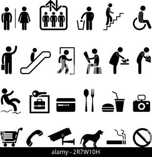 A set of shopping center and commercial building icon and symbols. Stock Vector