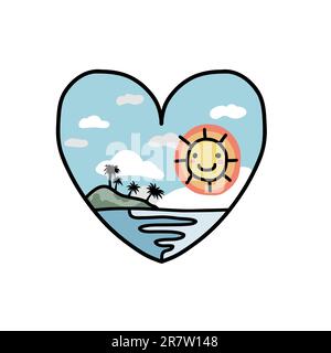 Beach summer in heart logo cartoon vector illustration Stock Vector