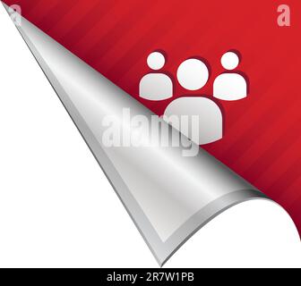 Community or group icon on vector peeled corner tab suitable for use in print, on websites, or in advertising materials. Stock Vector