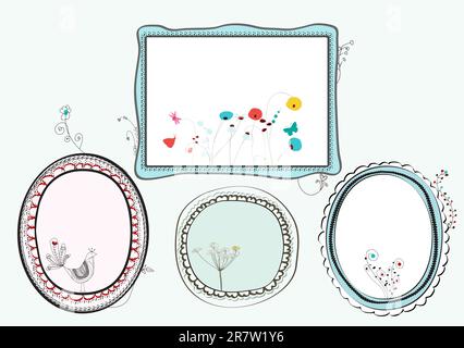 four cute doodle label fully editable Stock Vector