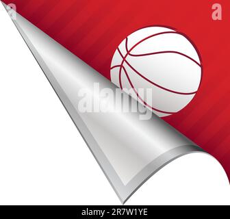Basketball sports icon on vector peeled corner tab suitable for use in print, on websites, or in advertising materials. Stock Vector