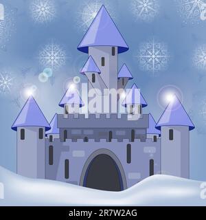 eps 10, vector cartoon castle in witer at night Stock Vector