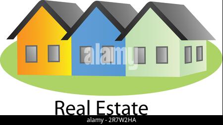 Vector icons of houses and text real estate isolated over white background Stock Vector