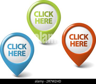 Vector Round 3D click here pointer - button (call to action) Stock Vector