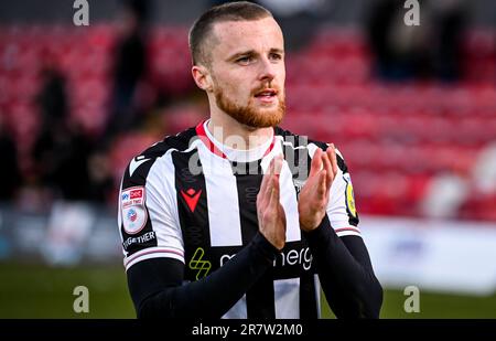 Niall Maher during the Sky Bet EFL League Two football match between Grimsby Town FC and Leyton Orient FC, at Blundell Park, Cleethorpes, England, on Stock Photo