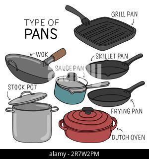 Type of pans line art drawing vector illustration Stock Vector