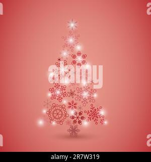 Christmas tree made from simple abstract red snowflakes Stock Vector