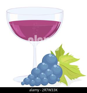 full glass of wine and a brush of dark grapes. Vector illustration Stock Vector