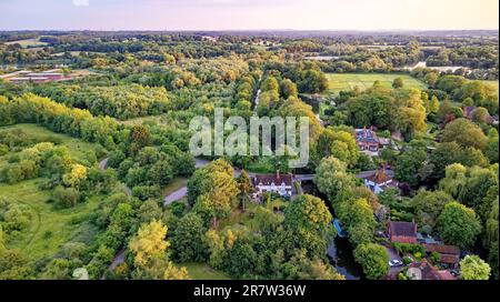 Aerial view of english landscape near Theale, Reading - West Berkshire United Kingdom. 15th of June 2023 Stock Photo