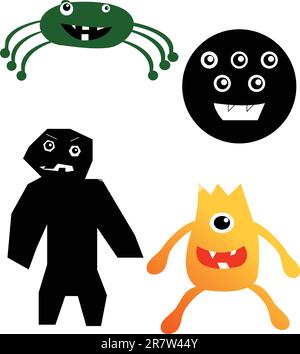 Set of different cute funny cartoon monsters - vector Stock Vector