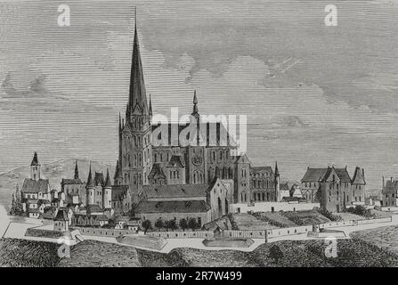 France. Saint-Denis Abbey. Engraving. 'Les Arts au Moyen Age et a l'Epoque de la Renaissance', by Paul Lacroix. Paris, 1877. Stock Photo