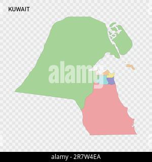 Isolated colored map of Kuwait with borders of the regions Stock Vector